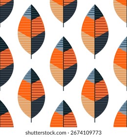 Dibujado a mano sin patrón con hojas de otoño en estilo bauhaus, Elementos de diseño. Patrón de otoño para invitaciones, tarjetas, impresión, envoltura de regalo, fabricación, textil, tela, Fondos de pantalla