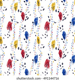 Hand drawn seamless pattern with autumn forest,artistic vector illustration