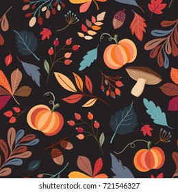 Hand drawn seamless pattern with autumnal elements 