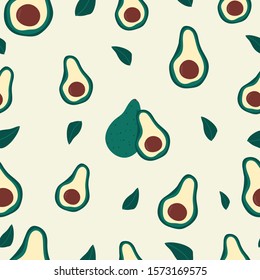 Hand drawn seamless pattern with avocados. Cute fruit background vector.