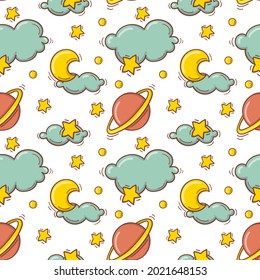 Hand drawn seamless pattern with baby colorful toys and accessories