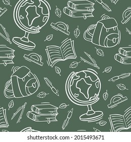 Hand drawn seamless pattern back to school in doodle style. Back to school seamless pattern.