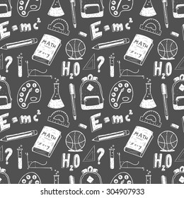 Hand drawn seamless pattern. Back to school doodle set. 