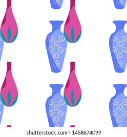 Hand drawn  seamless pattern with a background of various colored vases. Package concept.Layout, mockup design.