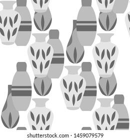 Hand drawn  seamless pattern with a background of various colored vases. Package concept.Layout, mockup design.