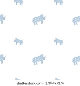 Hand drawn seamless pattern background with cute little Rhinos. Perfect for kids apparel, textile, fabric, nursery decoration, wrapping paper. Nice vector illustration.