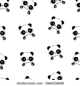 Hand drawn seamless pattern background with cute panda vector