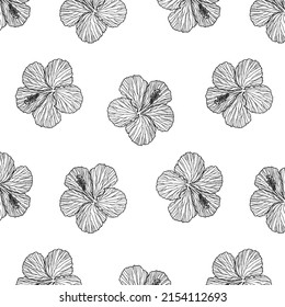 Hand drawn seamless pattern background with hibiscus flowers