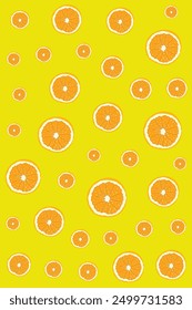 hand drawn seamless pattern background of orange slices in pop art style, for fabric design, wallpaper, wrapping paper, covers, design element