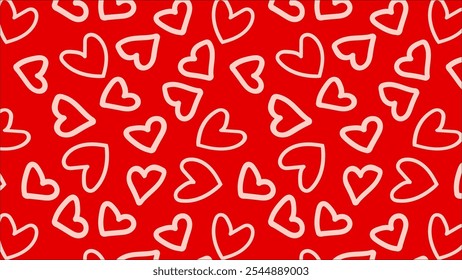 Hand drawn seamless pattern background illustration of hearts, for Valentine's Day.