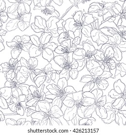 Hand drawn seamless pattern background line cherry blossom contrast