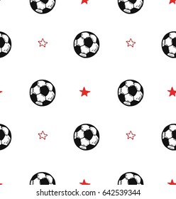 hand drawn seamless pattern with ball for football and stars. sport and championship theme 