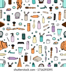 Hand drawn seamless pattern 'bath time', doodle style. Vector illustration. EPS 10