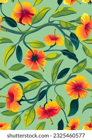 Hand drawn seamless pattern with beautiful garden flowers and leaves. Vector illustration.