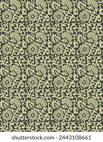 Hand drawn seamless pattern with beautiful strawberry flowers, berries and leaves. Vector illustration, retro style.
