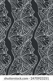 Hand drawn seamless pattern with beautiful butterfly wings. Vector illustration, retro style. Can be used for embroidering flowers, wallpaper, etc.
