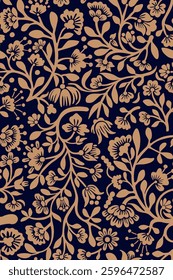 Hand drawn seamless pattern with beautiful flowers, berries and leaves. Vector illustration, naive paisley retro style.