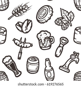 Hand drawn seamless pattern with beer stuff.
