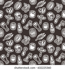 Hand drawn seamless pattern with beer stuff.