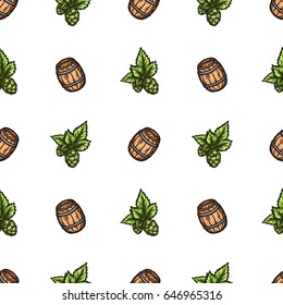 Hand drawn seamless pattern with beer stuff.