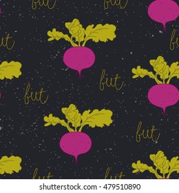 Hand drawn seamless pattern with beet. Colorful vector illustration 