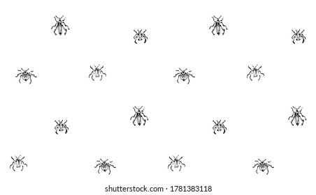 Hand drawn seamless pattern with beetles collection. Sketch style vector endless background. Black isolated bugs insect on white.