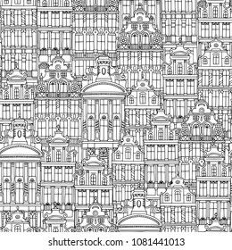 Hand drawn seamless pattern of Belgian houses