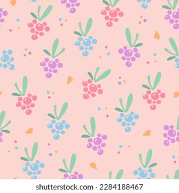 Hand drawn seamless pattern with berries. Doodle style strawberry, raspberry, blueberry, buckhorn, cherry. Cute and modern vector background