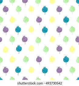 Hand drawn seamless pattern with berries. Sketched food vector background. Abstract colorful berry illustration. Design element for card, print, wallpaper.