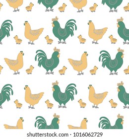 Hand drawn seamless pattern with birds. Simple vector print for wallpaper, scrapbooking, wrapping paper, textile, surface design