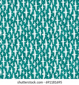 Hand drawn seamless pattern of birds flying over the ocean
