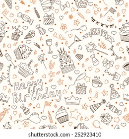 Hand drawn seamless pattern with Birthday elements. Vector illustration