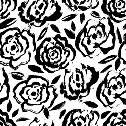 Hand Drawn  Seamless Pattern With Black Rose  Flowers And Leaf . Seamless Texture For Fashion Prints, Wrapping, Textile, Paper, Wallpaper. Vector Graphic Illustration.