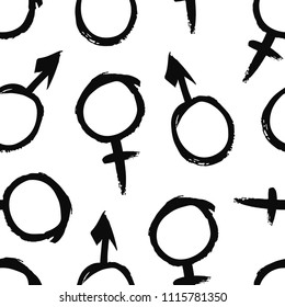 Hand drawn seamless pattern with black paint form. Abstract brush background. Grunge vector illustration