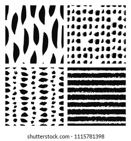 Hand drawn seamless pattern with black paint form. Abstract brush background. Grunge vector illustration