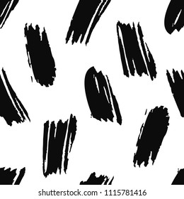 Hand drawn seamless pattern with black paint form. Abstract brush background. Grunge vector illustration