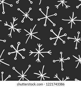 Hand drawn seamless pattern. Black and white  background. Abstract  doodle drawing snowflake. Vector art illustration snow