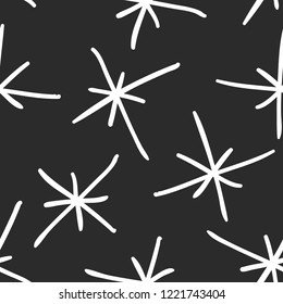Hand drawn seamless pattern. Black and white  background. Abstract  doodle drawing snowflake. Vector art illustration snow