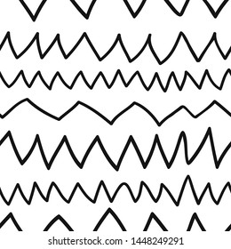 Hand drawn seamless pattern with Black and white Vector doodle lines.  Abstract pencil drawing stripes background. Artistic illustration grunge elements strokes