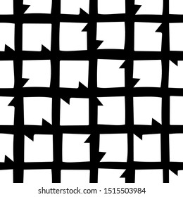 Hand drawn Seamless pattern with black grid. Monochrome vector lines. Design for fabric, wallpaper, wrapping