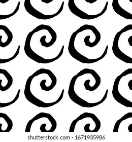 Hand drawn seamless pattern of black ink spirals. Trendy vector illustration for design of textile, decor, wrapping paper and other.