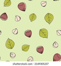Hand drawn seamless pattern black and white of nuts, peanuts, almonds, pecans, cashews, hazelnuts. Vector illustration. Elements in graphic style label, sticker, menu, package