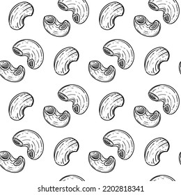 Hand drawn seamless pattern black and white of pasta, spaghetti. Vector illustration. Elements in graphic style label, sticker, menu, package