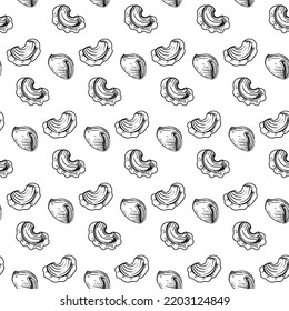 Hand drawn seamless pattern black and white of pasta, spaghetti. Vector illustration. Elements in graphic style label, sticker, menu, package