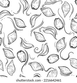 Patrón de pasta blanco y negro dibujado a mano, espagueti. Ilustración vectorial. Elementos en etiqueta de estilo gráfico, pegatina, menú, paquete