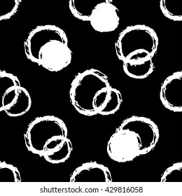 Hand drawn seamless pattern. Black and white, grunge textured monochrome vector illustration. Brush made abstract background. Hipster monochrome texture with zero or null. Trendy graphic design.