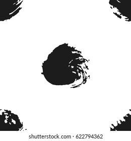 Hand drawn seamless pattern with black paint circles. Abstract brush background. Grunge vector illustration