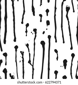 Hand drawn seamless pattern with black paint drop. Abstract brush background. Grunge vector illustration