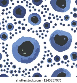 Hand Drawn seamless pattern blots blue and Very dark grayish blue color. Vector. Elements are not cropped. Pattern under the mask. Perfect design for textile, box, posters, cards etc.