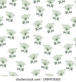 Hand drawn seamless pattern with blue colored random dill umbrella elements. Isolated botany shapes print. Graphic design for wrapping paper and fabric textures. Vector Illustration.